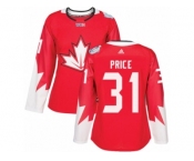 Women's Adidas Team Canada #31 Carey Price Premier Red Away 2016 World Cup Hockey Jersey