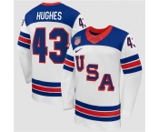 Men's USA #43 Quinn Hughes White 2026 Stitched Jersey Men's USA #43 Quinn Hughes White 2026 Stitched Jersey