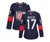 Women's Adidas Team USA #17 Ryan Kesler Premier Navy Blue Away 2016 World Cup Hockey Jersey