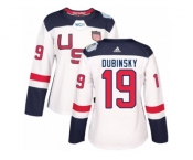 Women's Adidas Team USA #19 Brandon Dubinsky Authentic White Home 2016 World Cup Hockey Jersey
