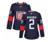 Women's Adidas Team USA #2 Matt Niskanen Premier Navy Blue Away 2016 World Cup Hockey Jersey