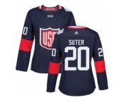 Women's Adidas Team USA #20 Ryan Suter Premier Navy Blue Away 2016 World Cup Hockey Jersey
