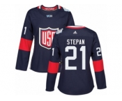 Women's Adidas Team USA #21 Derek Stepan Premier Navy Blue Away 2016 World Cup Hockey Jersey