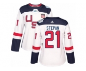 Women's Adidas Team USA #21 Derek Stepan Premier White Home 2016 World Cup Hockey Jersey