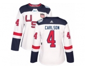 Women's Adidas Team USA #4 John Carlson Authentic White Home 2016 World Cup Hockey Jersey