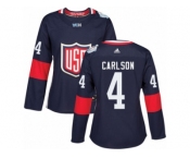 Women's Adidas Team USA #4 John Carlson Premier Navy Blue Away 2016 World Cup Hockey Jersey