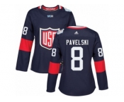 Women's Adidas Team USA #8 Joe Pavelski Premier Navy Blue Away 2016 World Cup Hockey Jersey