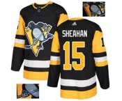 Adidas Pittsburgh Penguins #15 Riley Sheahan Authentic Black Fashion Gold NHL Jersey