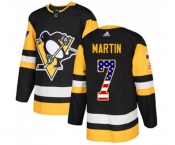 Adidas Pittsburgh Penguins #7 Paul Martin Authentic Black USA Flag Fashion NHL Jersey