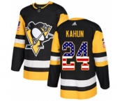 Men's Penguins #24 Dominik Kahun Black Home Authentic USA Flag Stitched Hockey Jersey