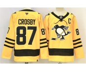 Men's Pittsburgh Penguins #87 Sidney Crosby Gold 2025-26 With C Patch Alternate Stitched Hockey Jersey Men's Pittsburgh Penguins #87 Sidney Crosby Gold 2025-26 With C Patch Alternate Stitched Hockey Jersey