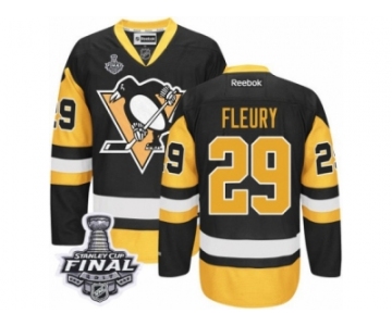 Men's Reebok Pittsburgh Penguins #29 Marc-Andre Fleury Authentic Black Gold Third 2017 Stanley Cup Final NHL Jersey