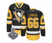Women's Reebok Pittsburgh Penguins #66 Mario Lemieux Authentic Black Gold Third 2017 Stanley Cup Final NHL Jersey