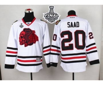 NHL Chicago Blackhawks #20 Brandon Saad White(Red Skull) 2015 Stanley Cup Stitched Jerseys