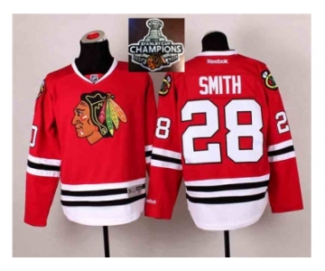 NHL Chicago Blackhawks #28 Ben Smith Red 2014 Stadium Series 2015 Stanley Cup Champions jerseys