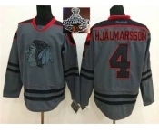 NHL Chicago Blackhawks #4 Niklas Hjalmarsson Charcoal Cross Check Fashion 2015 Stanley Cup Champions jerseys