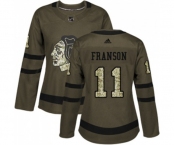 Women Adidas Chicago Blackhawks #11 Cody Franson Authentic Green Salute to Service NHL Jersey