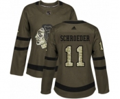 Women Adidas Chicago Blackhawks #11 Jordan Schroeder Authentic Green Salute to Service NHL Jersey