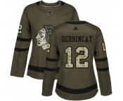 Women Adidas Chicago Blackhawks #12 Alex DeBrincat Authentic Green Salute to Service NHL Jersey