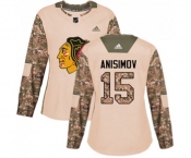 Women Adidas Chicago Blackhawks #15 Artem Anisimov Authentic Camo Veterans Day Practice NHL Jersey