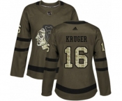 Women Adidas Chicago Blackhawks #16 Marcus Kruger Authentic Green Salute to Service NHL Jersey
