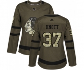Women Adidas Chicago Blackhawks #37 Graham Knott Authentic Green Salute to Service NHL Jersey
