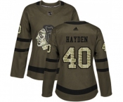 Women Adidas Chicago Blackhawks #40 John Hayden Authentic Green Salute to Service NHL Jersey