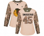 Women Adidas Chicago Blackhawks #45 Luc Snuggerud Authentic Camo Veterans Day Practice NHL Jersey
