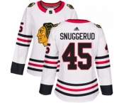 Women Adidas Chicago Blackhawks #45 Luc Snuggerud Authentic White Away NHL Jersey