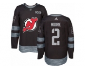 Men's Adidas New Jersey Devils #2 John Moore Authentic Black 1917-2017 100th Anniversary NHL Jersey