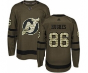 Men's Devils #86 Jack Hughes Green Salute to Service Stitched Hockey Jersey