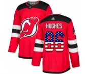 Men's Devils #86 Jack Hughes Red Home USA Flag Stitched Hockey Jersey