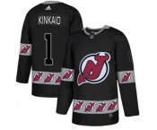 New Jersey Devils #1 Keith Kinkaid Authentic Black Team Logo Fashion Hockey Jersey