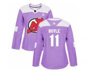Women Adidas New Jersey Devils #11 Brian Boyle Purple Authentic Fights Cancer Stitched NHL Jersey