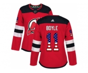 Women Adidas New Jersey Devils #11 Brian Boyle Red Home Authentic USA Flag Stitched NHL Jersey