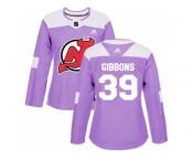 Women Adidas New Jersey Devils #39 Brian Gibbons Purple Authentic Fights Cancer Stitched NHL Jersey