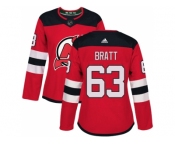 Women Adidas New Jersey Devils #63 Jesper Bratt Red Home Authentic Stitched NHL Jersey