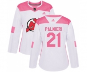 Women New Jersey Devils #21 Kyle Palmieri Authentic White Pink Fashion Hockey Jersey
