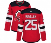 Women New Jersey Devils #25 Mirco Mueller Authentic Red Home Hockey Jersey