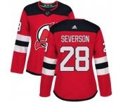 Women New Jersey Devils #28 Damon Severson Authentic Red Home Hockey Jersey