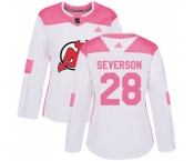 Women New Jersey Devils #28 Damon Severson Authentic White Pink Fashion Hockey Jersey