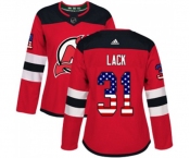 Women New Jersey Devils #31 Eddie Lack Authentic Red USA Flag Fashion Hockey Jersey