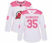 Women New Jersey Devils #35 Cory Schneider Authentic White Pink Fashion Hockey Jersey