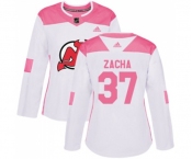 Women New Jersey Devils #37 Pavel Zacha Authentic White Pink Fashion Hockey Jersey