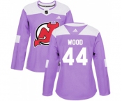 Women New Jersey Devils #44 Miles Wood Authentic Purple Fights Cancer Practice Hockey Jersey
