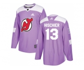 Youth Adidas New Jersey Devils #13 Nico Hischier Purple Authentic Fights Cancer Stitched NHL Jersey