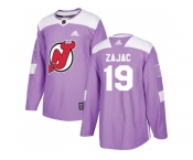 Youth Adidas New Jersey Devils #19 Travis Zajac Purple Authentic Fights Cancer Stitched NHL Jersey