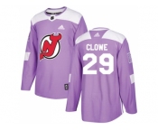 Youth Adidas New Jersey Devils #29 Ryane Clowe Purple Authentic Fights Cancer Stitched NHL Jersey