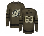 Youth Adidas New Jersey Devils #63 Jesper Bratt Green Salute to Service Stitched NHL Jersey