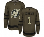 Youth New Jersey Devils #1 Keith Kinkaid Authentic Green Salute to Service Hockey Jersey